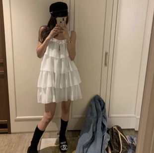 无袖 韩国正品 新款 春季 蛋糕裙女荷叶边连衣裙显瘦休闲连衣裙 代购