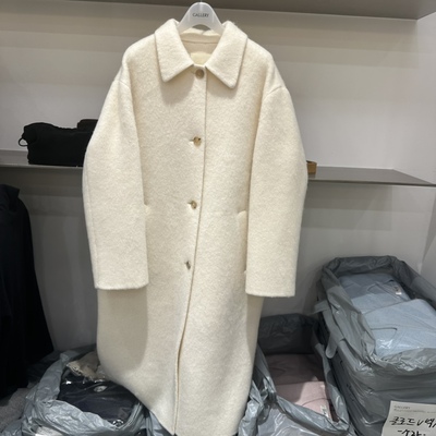 GALLERY-P韩国正品代购2025极简风翻领毛呢大衣女中长款单排扣
