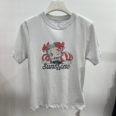 韩国正品代购 VISUAL SPACE春季新款宽松简约款减龄印花短袖T恤