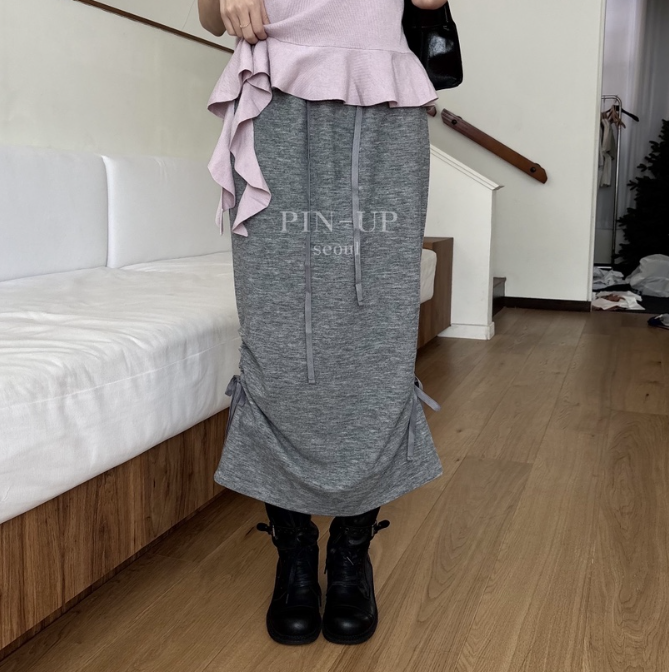 韩国正品代购春季新款工装风抽绳半身裙女中长款多口袋休闲女裙