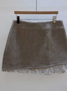 SERIN韩国正品代购毛呢拼接网纱半身裙女包臀短裙防走光百搭