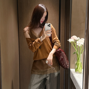 partysu韩国正品代购春季设计感针织衫女宽松显瘦长袖女毛衣上衣