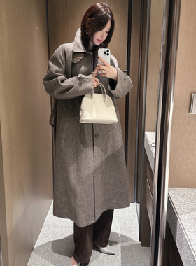 partysu韩国正品代购2025单排扣西装式长款毛呢外套女气质大衣
