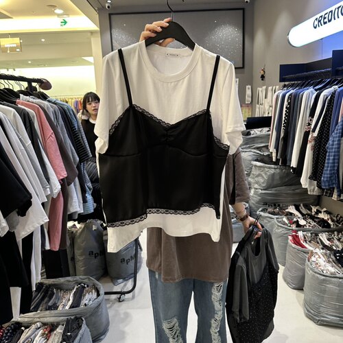 韩国正品代购 CREDITO春季新款气质波点假两件显瘦好搭时尚T恤