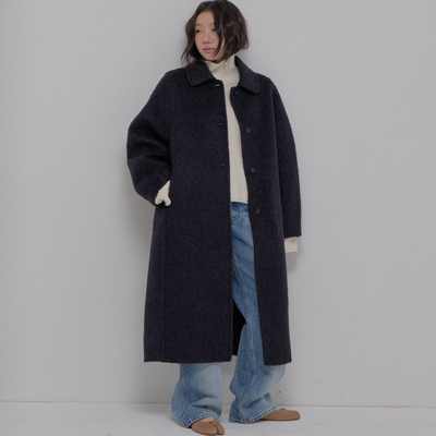 ATHEA韩国正品代购2025双面毛呢大衣女长款宽松廓形经典翻领外套