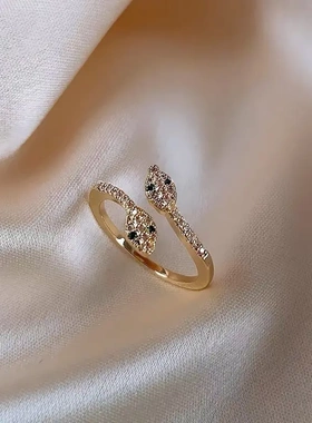 精致国风开口灵蛇戒指女轻奢网红食指指环高级感镶钻蛇头生肖手饰