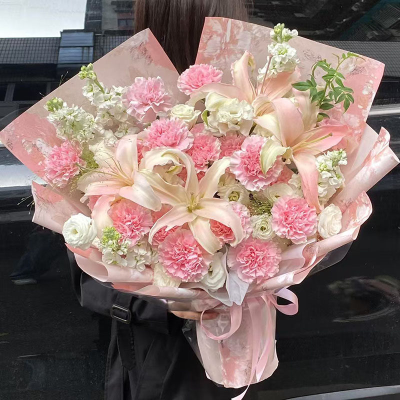 【小时达】康乃馨百合生日花束鲜花速递同城送妈妈长辈礼物北京