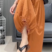 新款 显瘦百搭九分裤 女松紧腰休闲薄款 欧货2025夏季 宽松花边灯笼裤