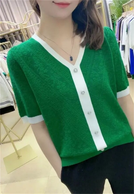 冰丝针织套头V领单穿时尚上衣