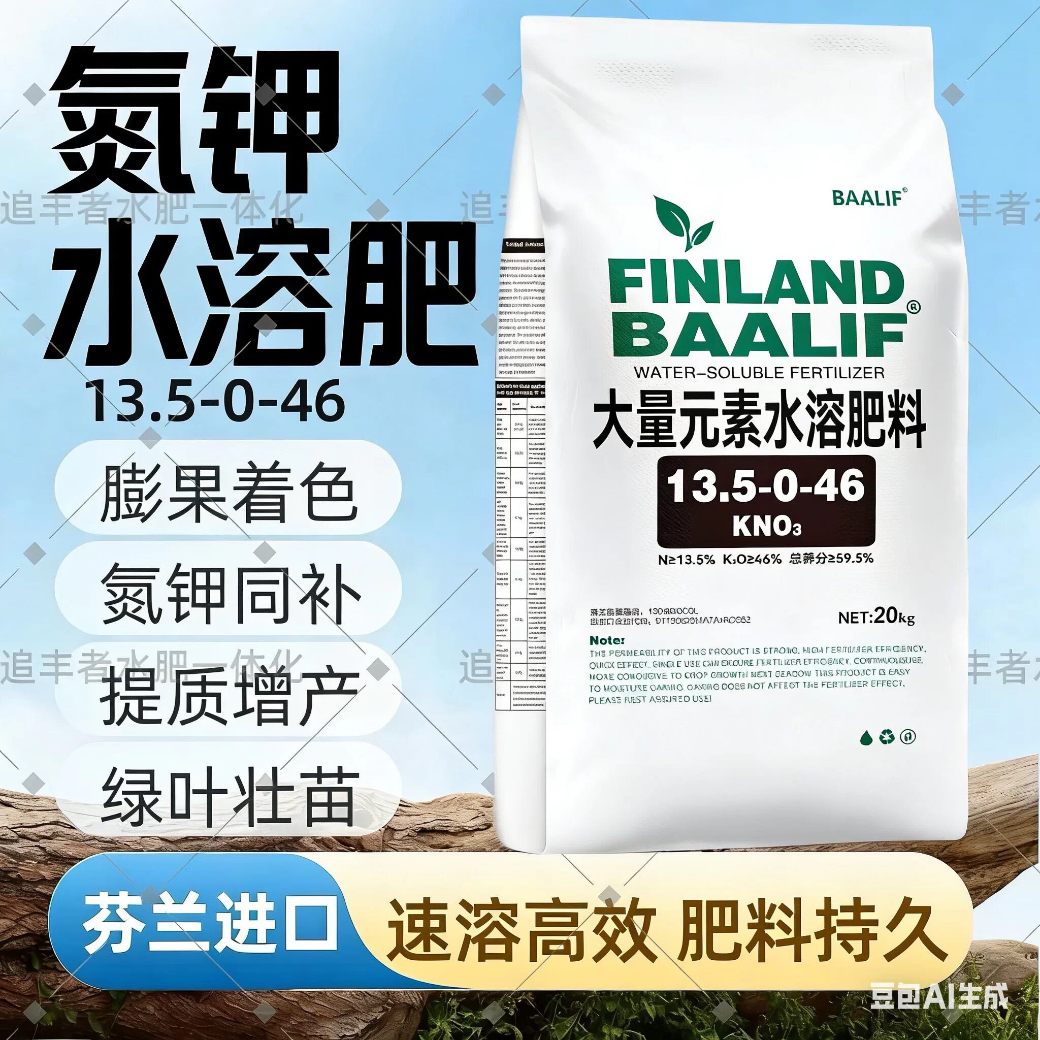 芬兰硝酸钾水溶肥高钾肥膨果增大冲施滴灌硝态氮钾酸钾营养液用肥