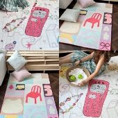 why shop歪店原创童趣插画加厚仿羊绒水洗布底地毯卧室用地垫