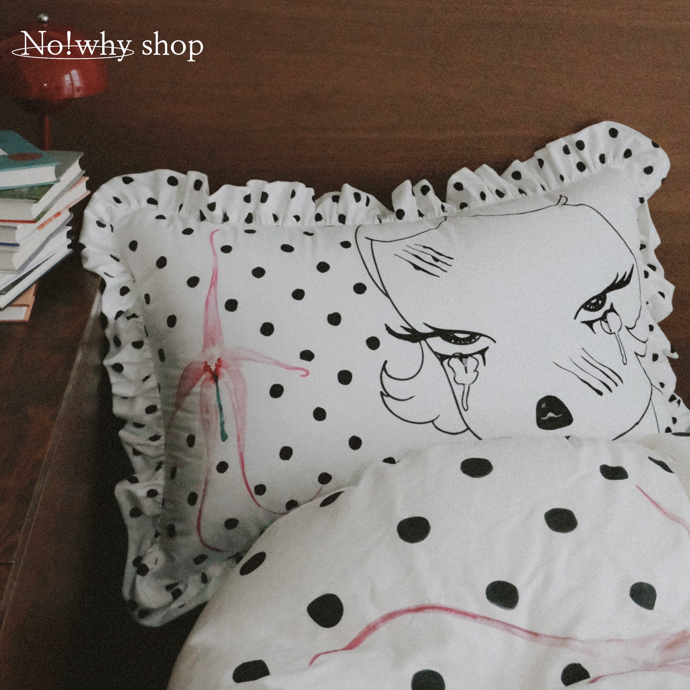 No!why shop·歪店柔软波点花边韩系抱枕大靠枕可拆洗枕头-她和猫