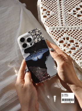 [清仓特价] No!why shop·歪店清冷小众复古手机壳“蓝蝴蝶”双层imd光面大孔全包壳适用于苹果15pro新中式