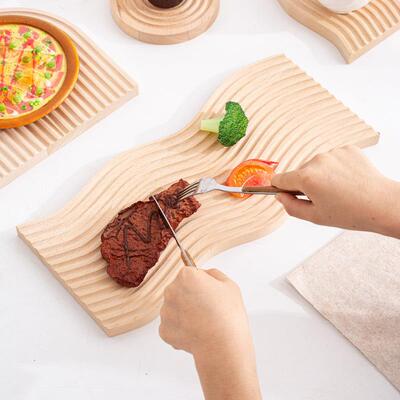 简约桌面APA榉木托水波纹理点实木托盘心厨房盘牛排黄木质油芝士