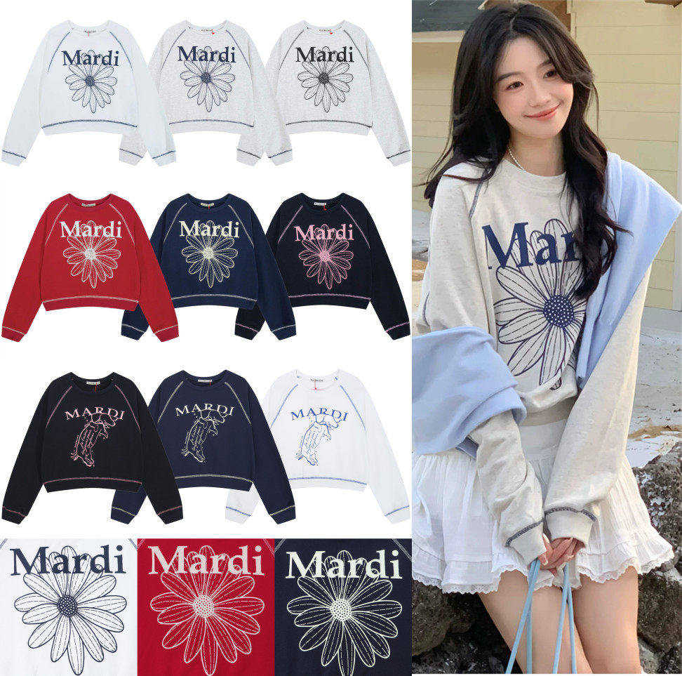 韩国Mardi潮牌经典小雏菊短款卫衣时尚百搭明星同款休闲长袖上衣图片