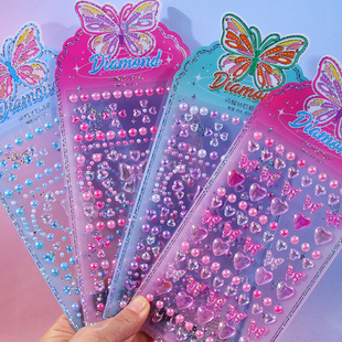 炫彩蝴蝶结爱心花朵钻石宝石水晶贴纸女孩DIY手机壳装饰贴画儿童