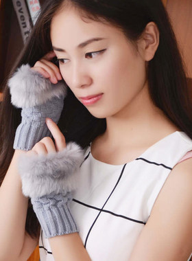 批发韩版女士露指毛绒保暖手套