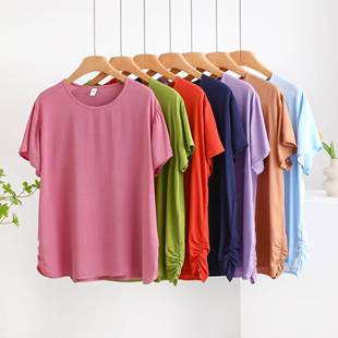 女中老年妈妈装 大码 纯棉绸t恤衫 夏季 人造棉上衣 加肥休闲短袖 薄款