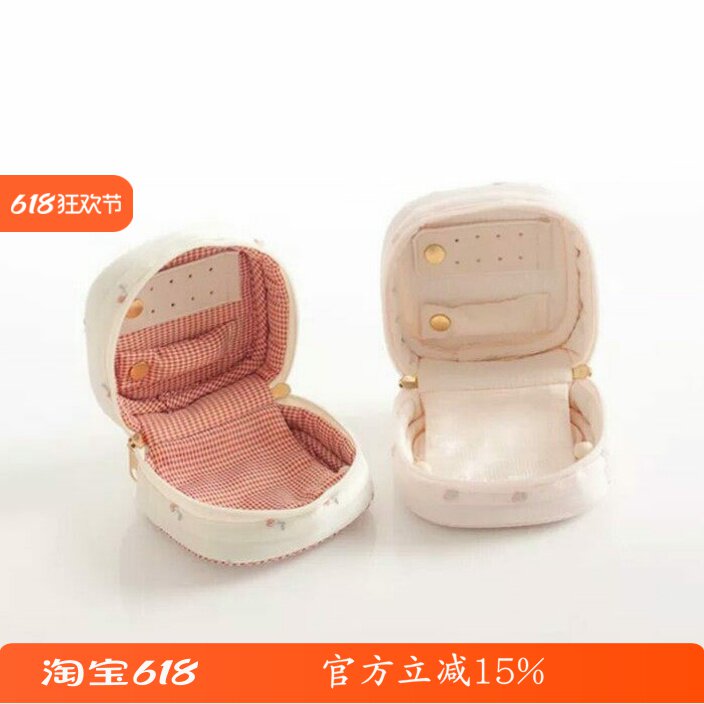 日系GP可爱网纱蝴蝶结樱桃刺绣首饰盒手拿包便捷收纳耳钉项链饰品