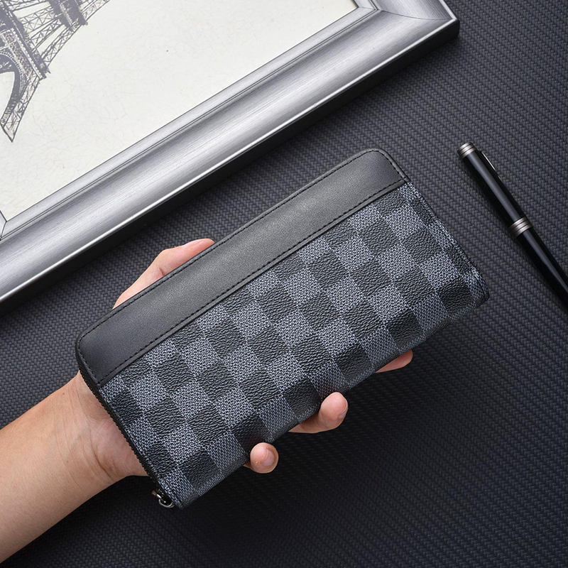 高级感钱包棋盘格拉链长款钱包男女通用手拿包高级感大容量男包