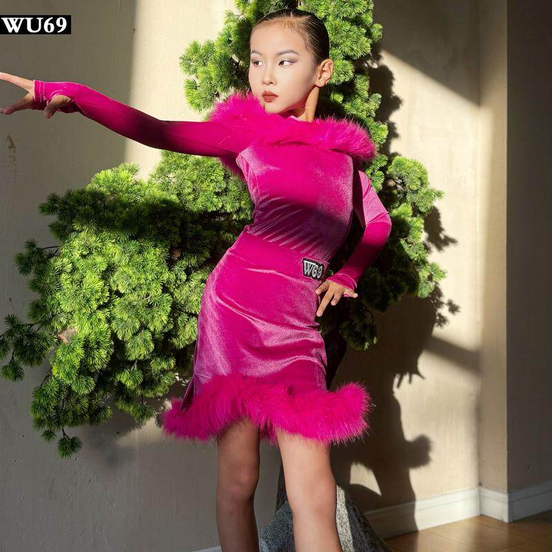 新款儿童拉丁舞表演出服装女高级丝绒舞蹈练功服秋冬少儿拉丁舞服