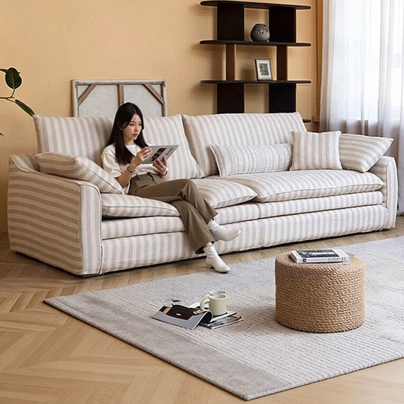 Truelog可全拆洗条纹亚麻怀抱布艺沙发客厅小户型家具2026新款