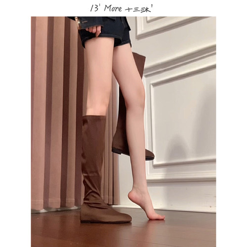 13' More ▏十三沐＇复古风瘦瘦靴女棕高筒靴内增高圆头长靴气质