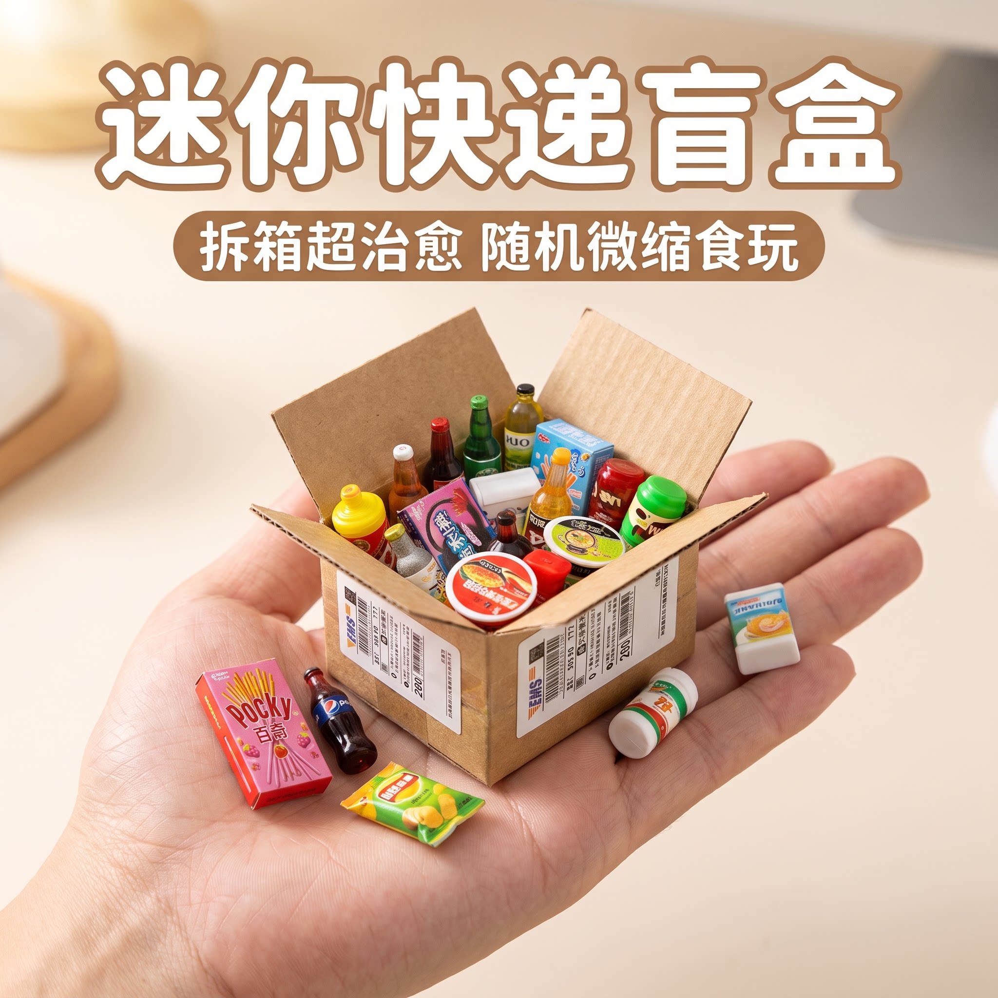迷你快递玩具模型仿真微缩盒娃娃箱盲盒摆件场景迷你快递小包裹