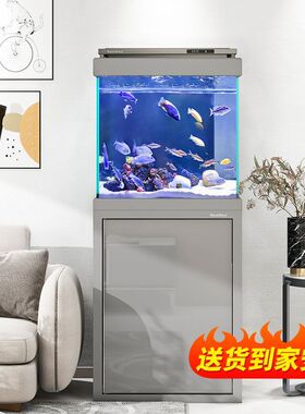森森现代中式鱼缸柜底过滤超白玻璃鱼缸小方缸客厅中型生态水族箱