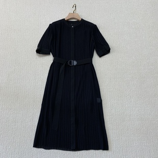 Laure 三醋酸圆领重工压褶薄纱宽松腰带收腰连衣裙内搭吊带裙 新款