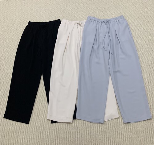 Th同款2025春夏新品三醋酯混纺抽绳褶裥阔腿直筒长裤 P0109220