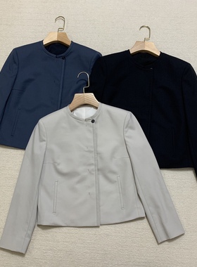 Th同款秋冬新品女装 复古圆领短款羊毛混纺西装外套O021102O