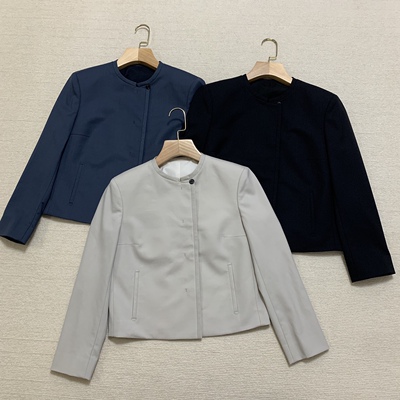 Th同款秋冬新品女装 复古圆领短款羊毛混纺西装外套O021102O