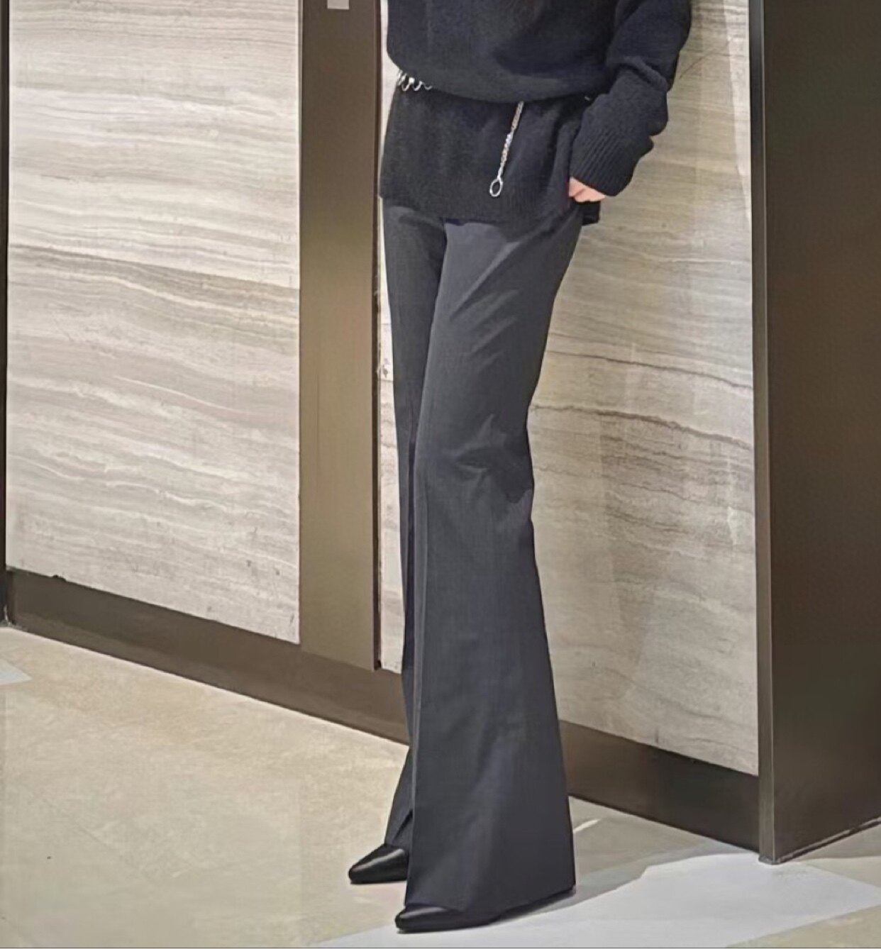 Th经典长裤 羊毛混纺高腰微喇休闲长裤 M0101238  显腿长