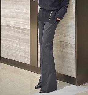 M0101238 羊毛混纺高腰微喇休闲长裤 显腿长 长裤 Th经典