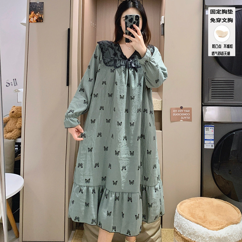2025年新款蕾丝睡裙女春秋冬季长袖中长款连衣裙纯欲风睡衣家居服