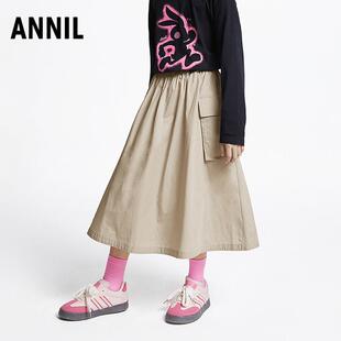 安奈儿童装2025夏装新款大童儿童文艺休闲裙子女童纯棉工装半身裙