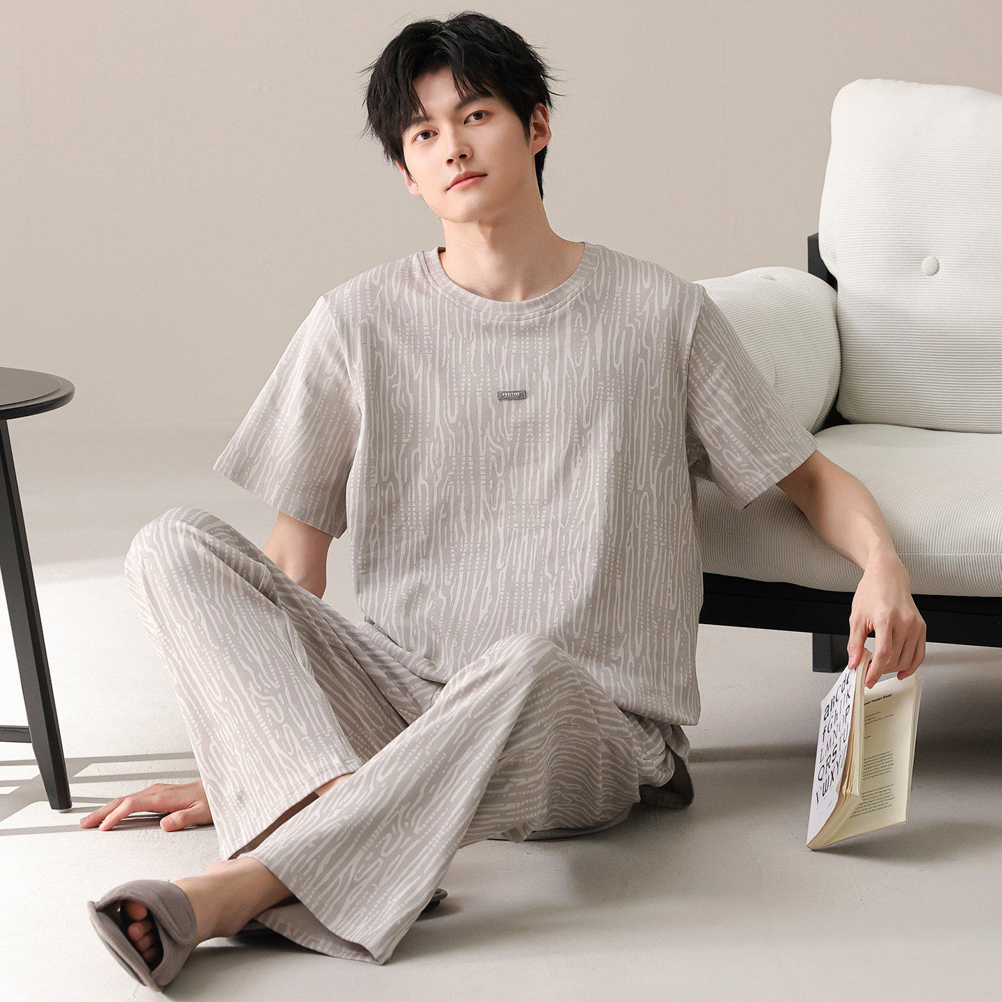 睡衣男夏季短袖长裤100%纯棉男生春夏款秋季可外穿运动家居服套装