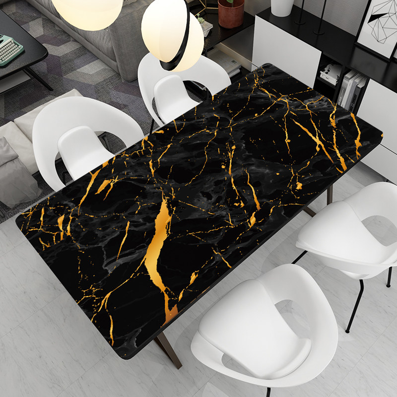 ins风黑色仿大理石纹客厅餐桌布茶几垫pvc防水防油防烫免洗桌垫子