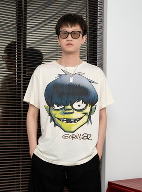 自言自语 纯棉Gorillaz复古印花T恤夏季宽松男潮牌街头街头霸王