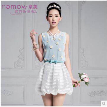 Nemow Take America T-shirts 2014 In summer women Versatile three-dimensional sunlight Beaded tops A4A165in the Women's clothing/Boutique , Lace shirt/Chiffon shirt  category - from Buy2taobao.com to provide professional Taobao agent buy service