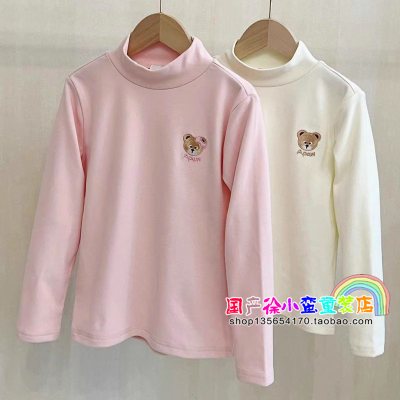 2025秋款女童休闲小熊半高领双面磨毛德绒打底衫儿童保暖长袖T恤