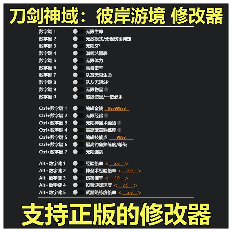 非游戏 支持正版 《刀剑神域：彼岸游境》修改器 可包更新