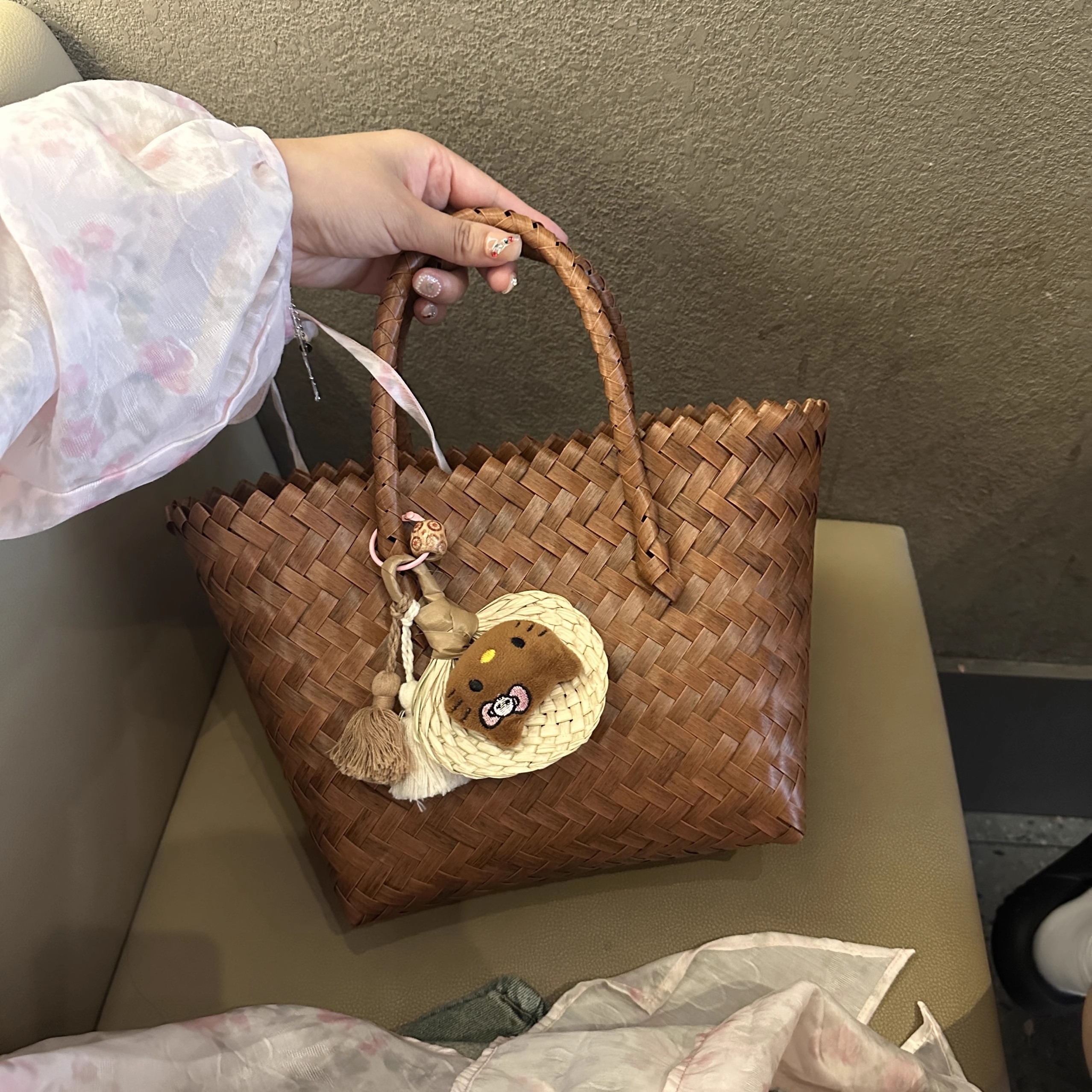 复古可爱手工编织菜篮子手提包包