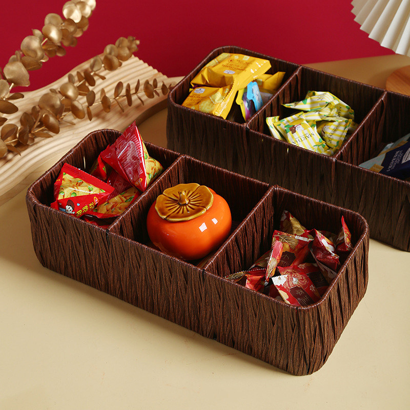 藤编分隔糖果茶点收纳篮水果盘多功能桌面客厅家用杂物收纳筐编织