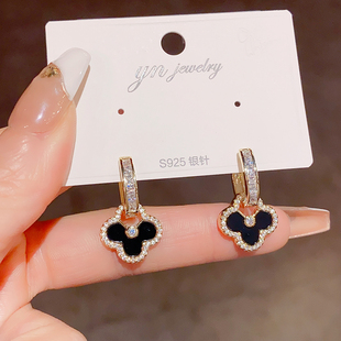 轻奢锆石四叶花耳扣小香风气质小众高级感两戴耳环 通勤款 韩式 时尚