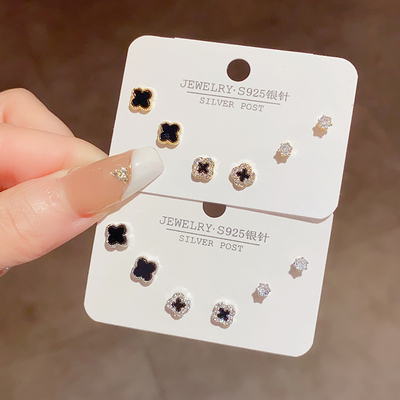 微镶s925银针四叶花耳环小巧