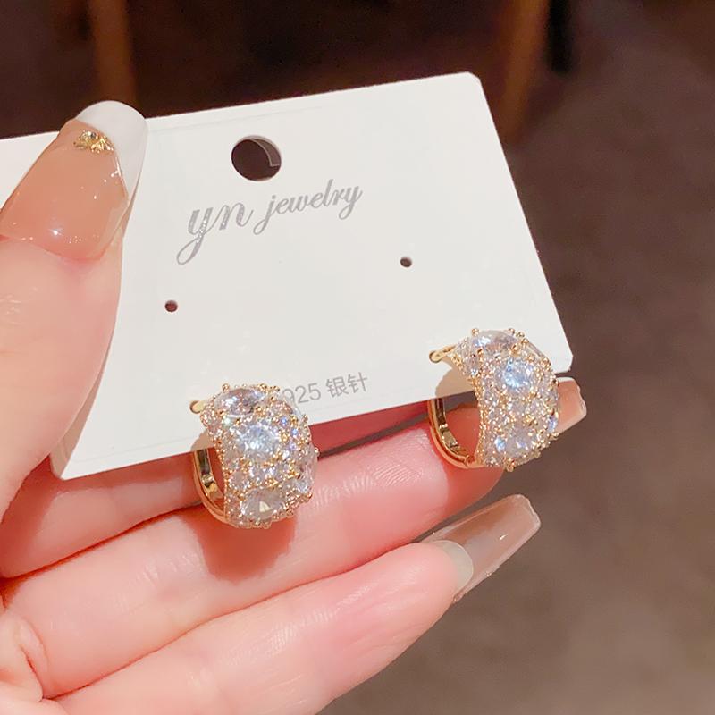 小众时尚高级感满钻半圆球球小耳扣精致百搭超闪耳环气质轻奢耳饰