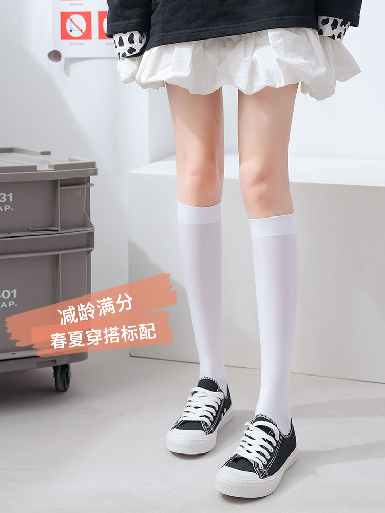 女中筒黑色丝袜夏季薄款jk