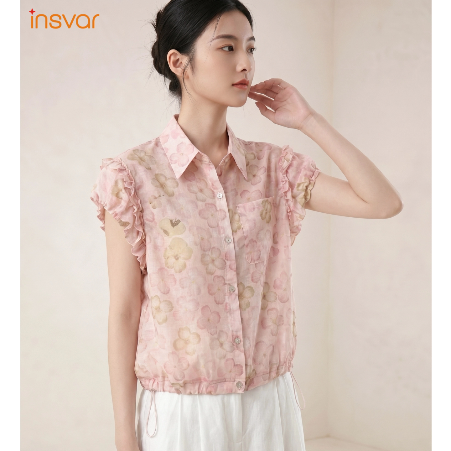INSVAR优雅修身短袖衬衫女夏季